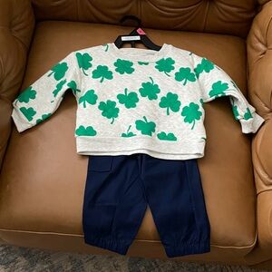 Green Shamrock Sweater and Navy Pants Set